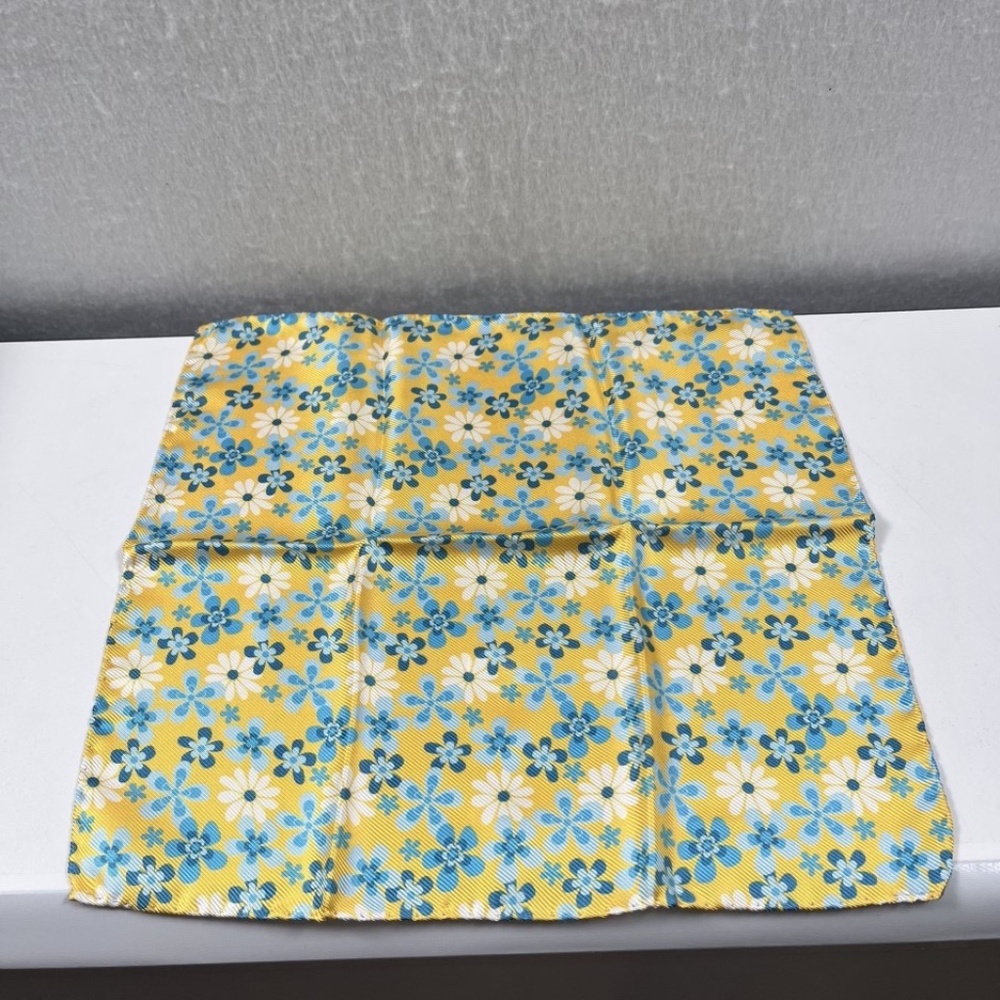 Vintage Peter Elliot Small Silk Scarf Italy Handmade Yellow Blue Floral